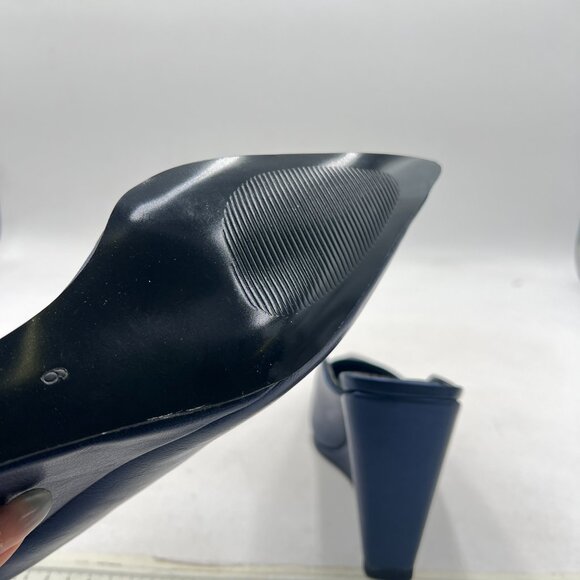 Wansseny Dark Blue Pointed Toe Wedge High Heel Mules Slip On Ladies Dressy Shoe - Picture 6 of 8